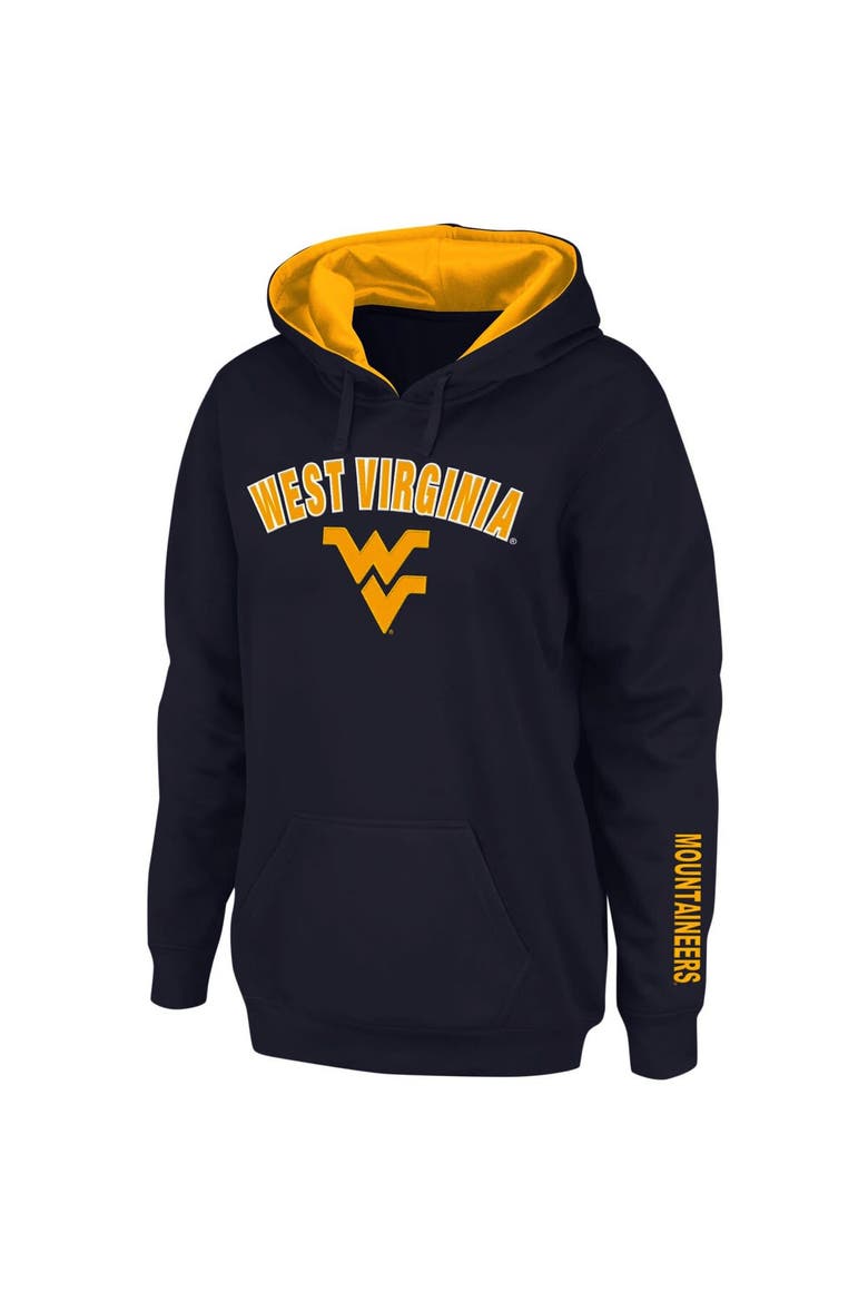 Women's Navy West Virginia Mountaineers Arch & Logo 1 Pullover Hoodie, Alternate, color, Navy