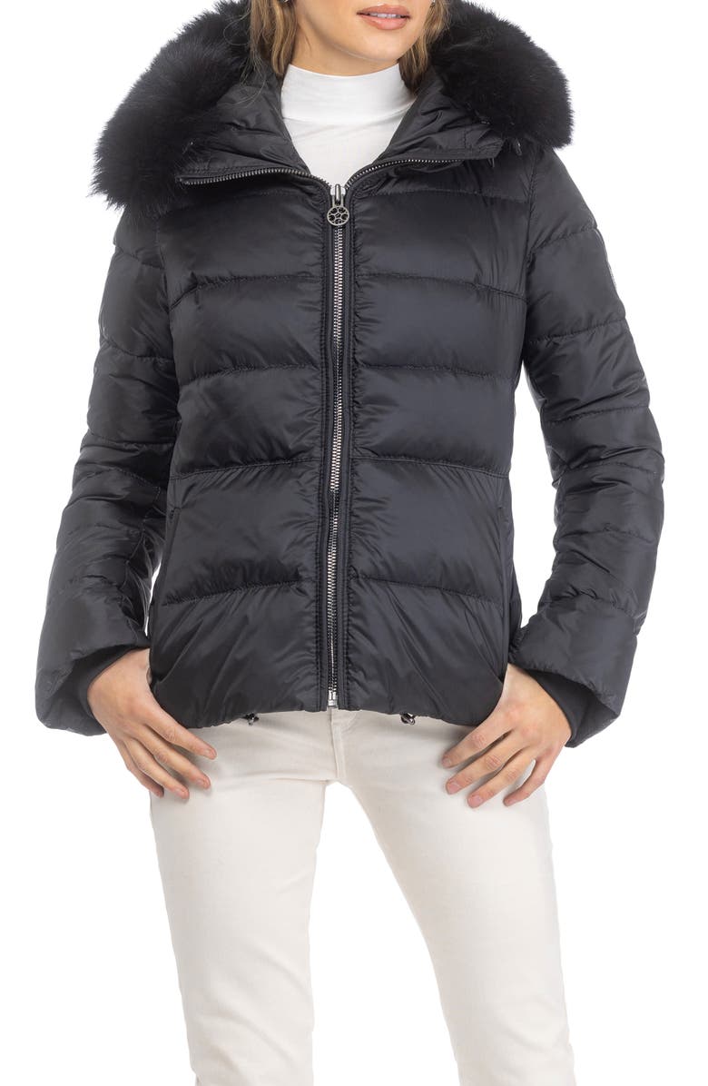 GORSKI Apres-Ski Horizontal Short Parka with Detachable Toscana Lamb Hood Trim, Alternate, color, Black/Black
