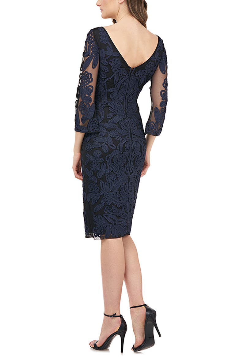 Soutache Chiffon Cocktail Dress, Alternate, color, NAVY BLACK