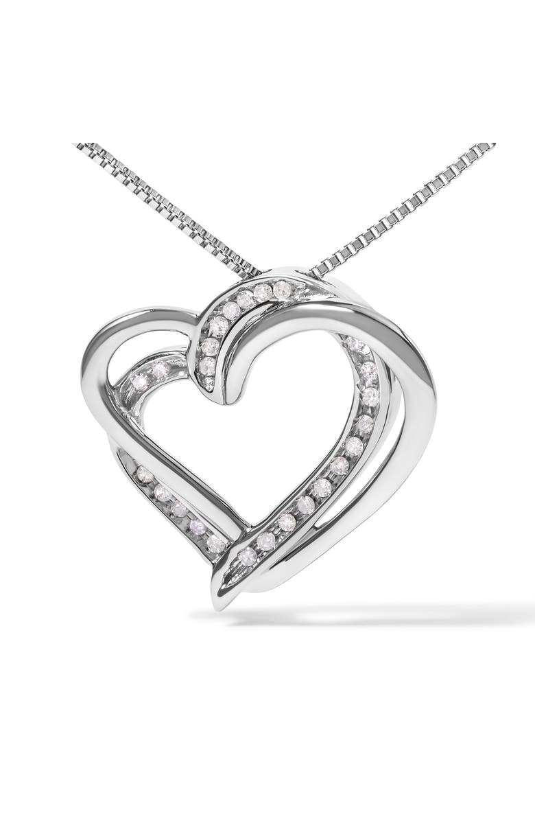 Haus of Brilliance 925 Sterling Silver 1/10ct TDW Diamond Double Heart Pendant Necklace, Alternate, color, Silver