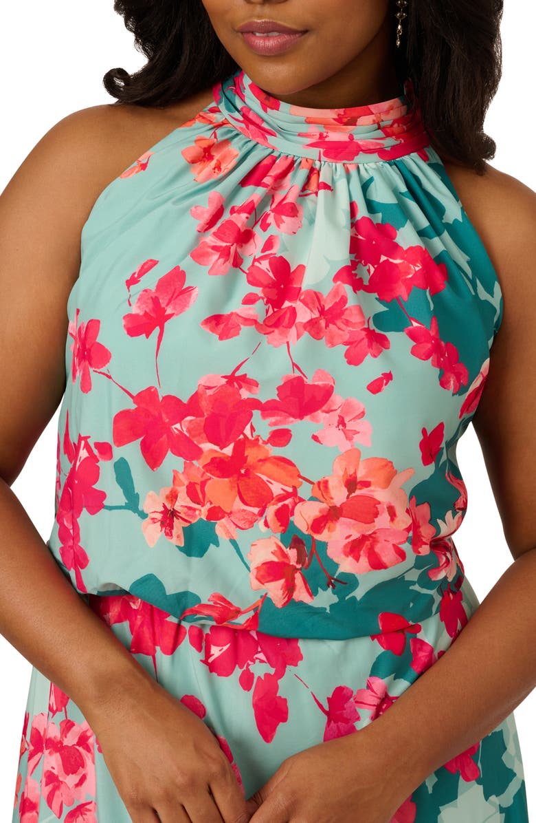 Adrianna Papell Floral Print Halter Neck Midi Dress, Alternate, color, 