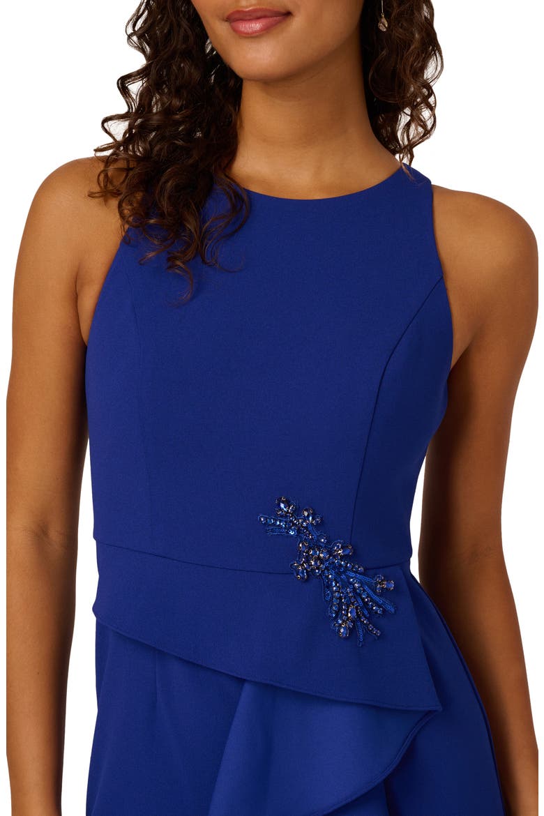 Beaded Appliqué Ruffle Crepe Gown, Alternate, color, ROYAL SAPPHIRE