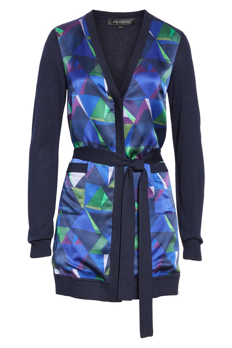 Jersey & Silk Cardigan, Alternate, color, NAVY MULTI