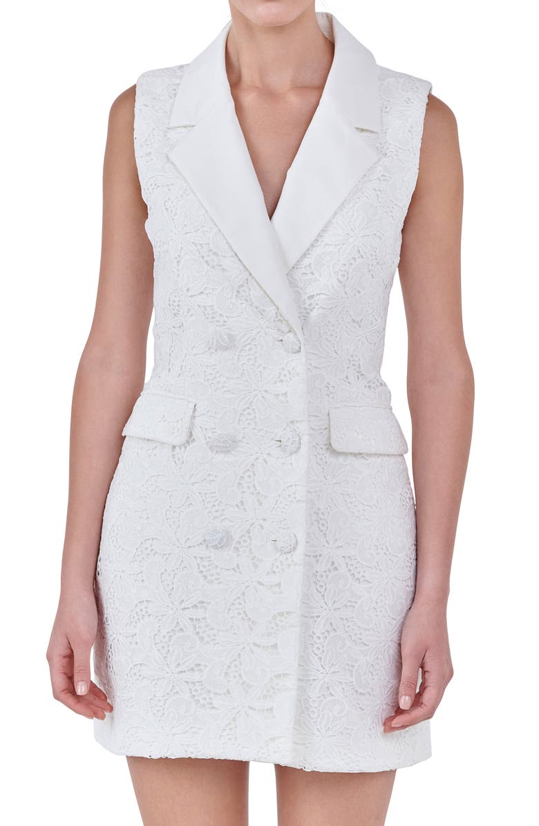 Endless Rose Lace Sleeveless Blazer Minidress, Alternate, color, White