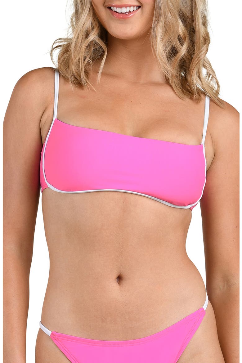 Solids Contrast Trim Bandeau Bikini Top, Main, color, POP PINK