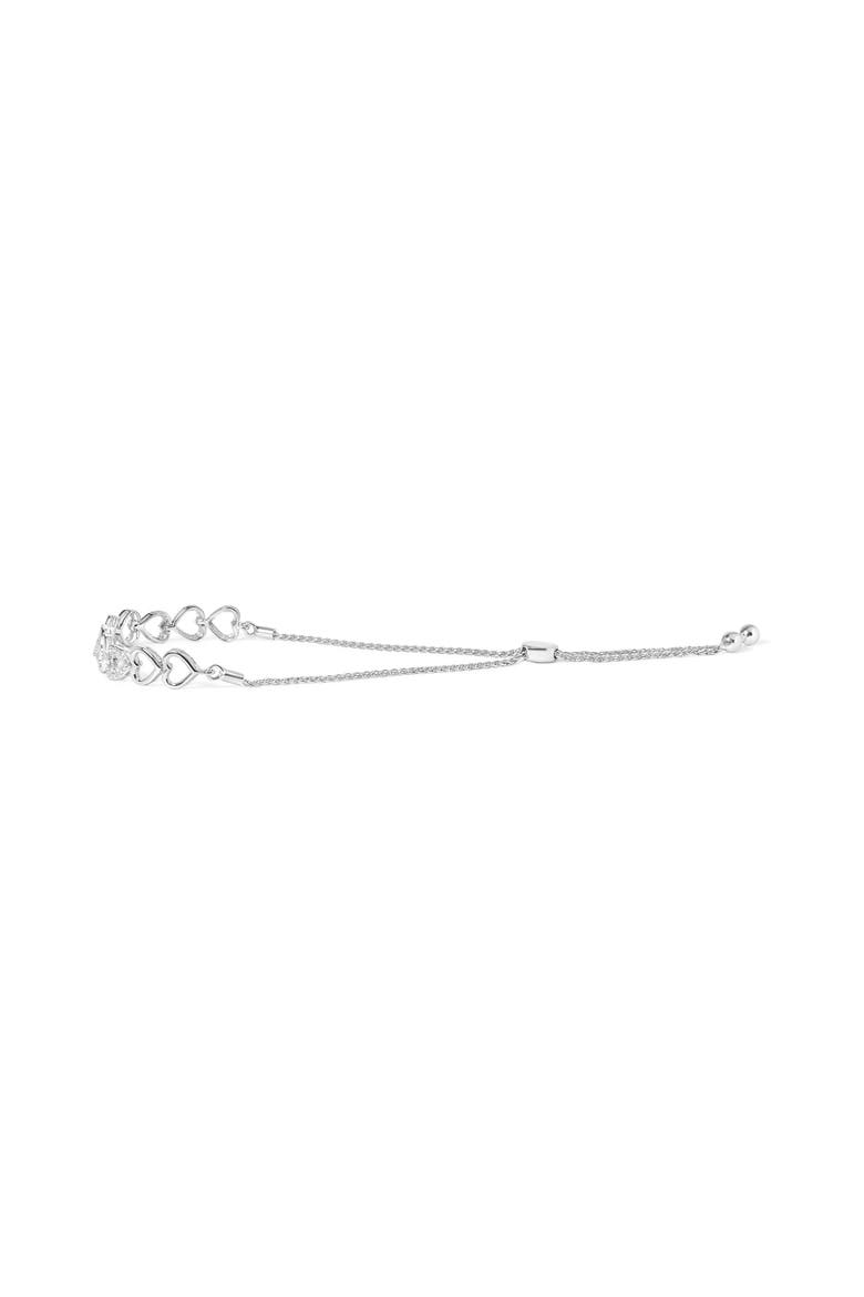 Silver 1/10 Cttw Diamond Heart Link Bolo Bracelet, Alternate, color, White