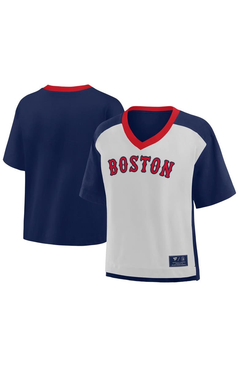 FANATICS Women's Fanatics Navy/Graphite Boston Red Sox Oversized Race To Win V-Neck T-Shirt, Alternate, color, Navy