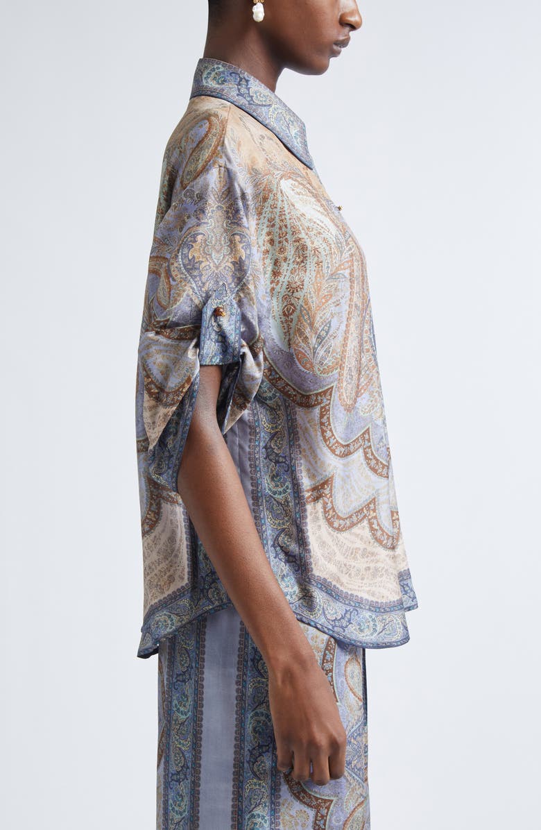 Zimmermann Wanderlust Oversize Paisley Silk Button-Up Shirt, Alternate, color, Tapestry Blue Multi