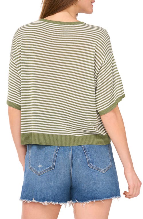 Two By Vince Camuto Stripe Elbow Sleeve Sweater In Dark Green