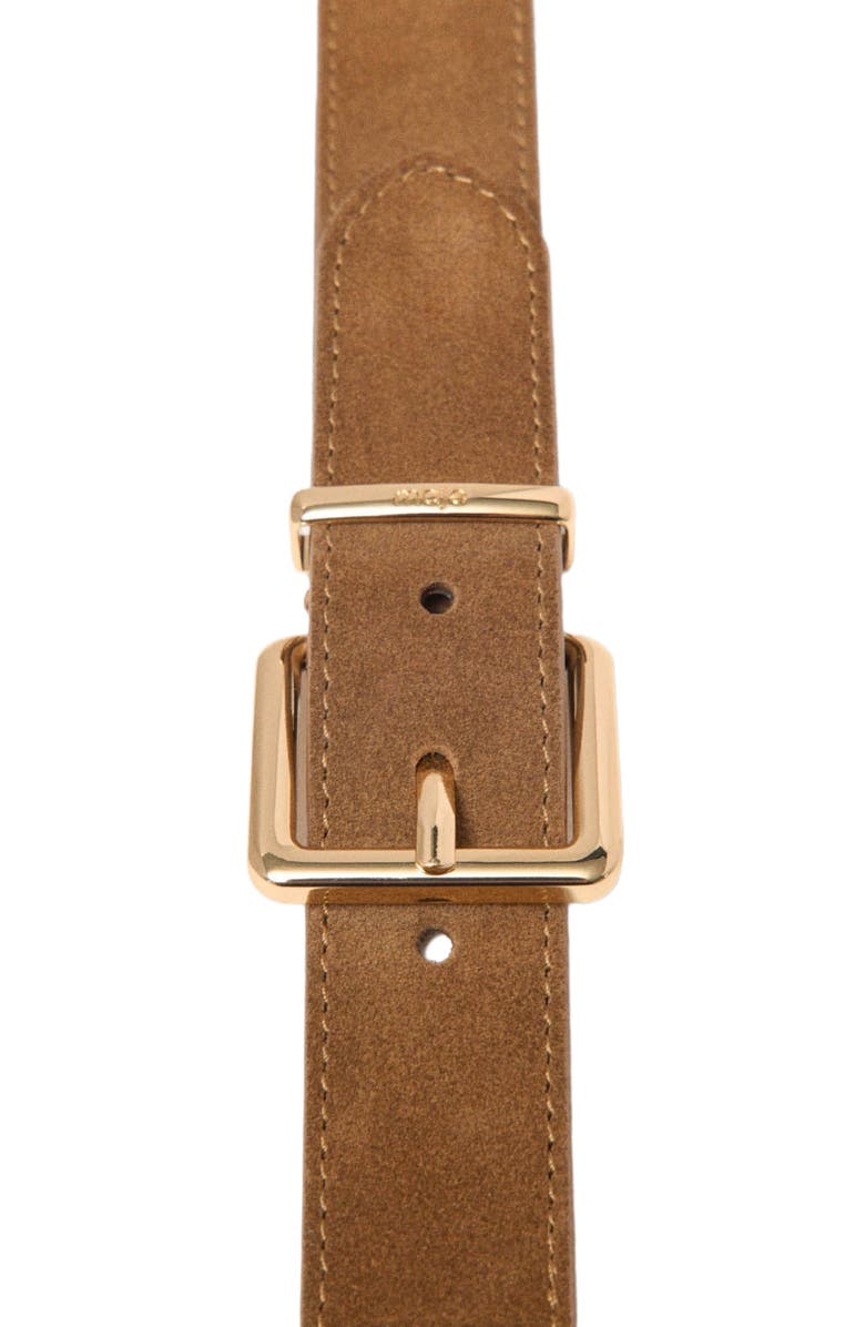 maje Double buckle suede belt, Alternate, color, Camel