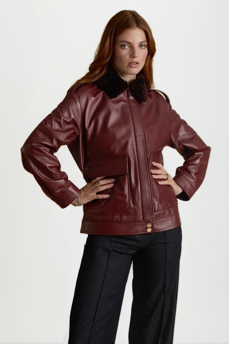 Alma Leather Jacket, Main, color, Burgundy
