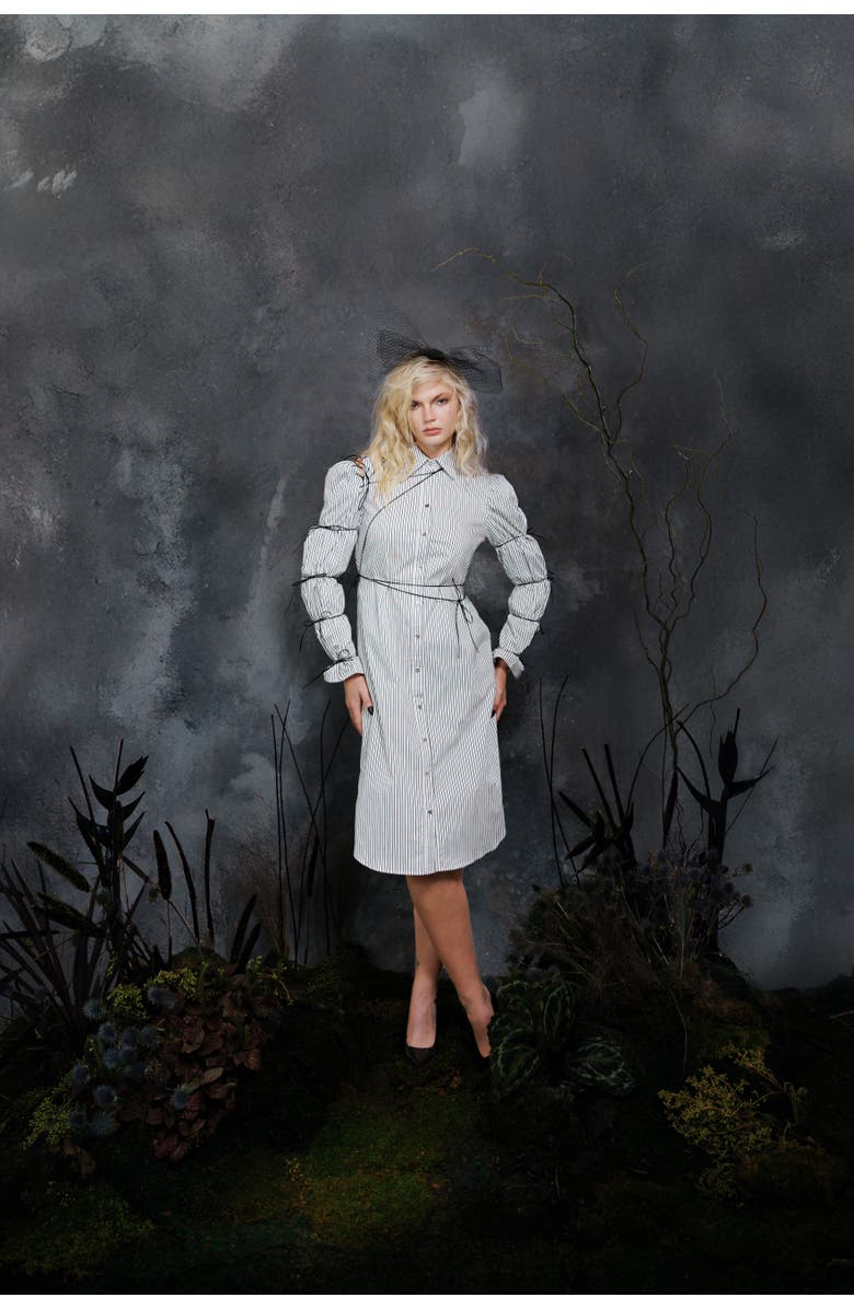 Contessa Mills Thomasin Cotton-Blend Long Sleeve Collared Midi Dress, Alternate, color, Black-White