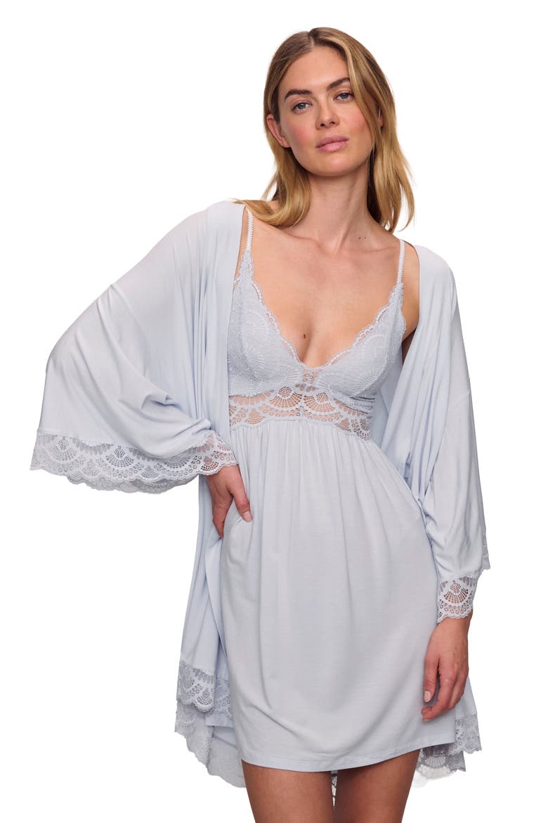 Mariana Lace Trim Jersey Robe, Alternate, color, ICE BLUE