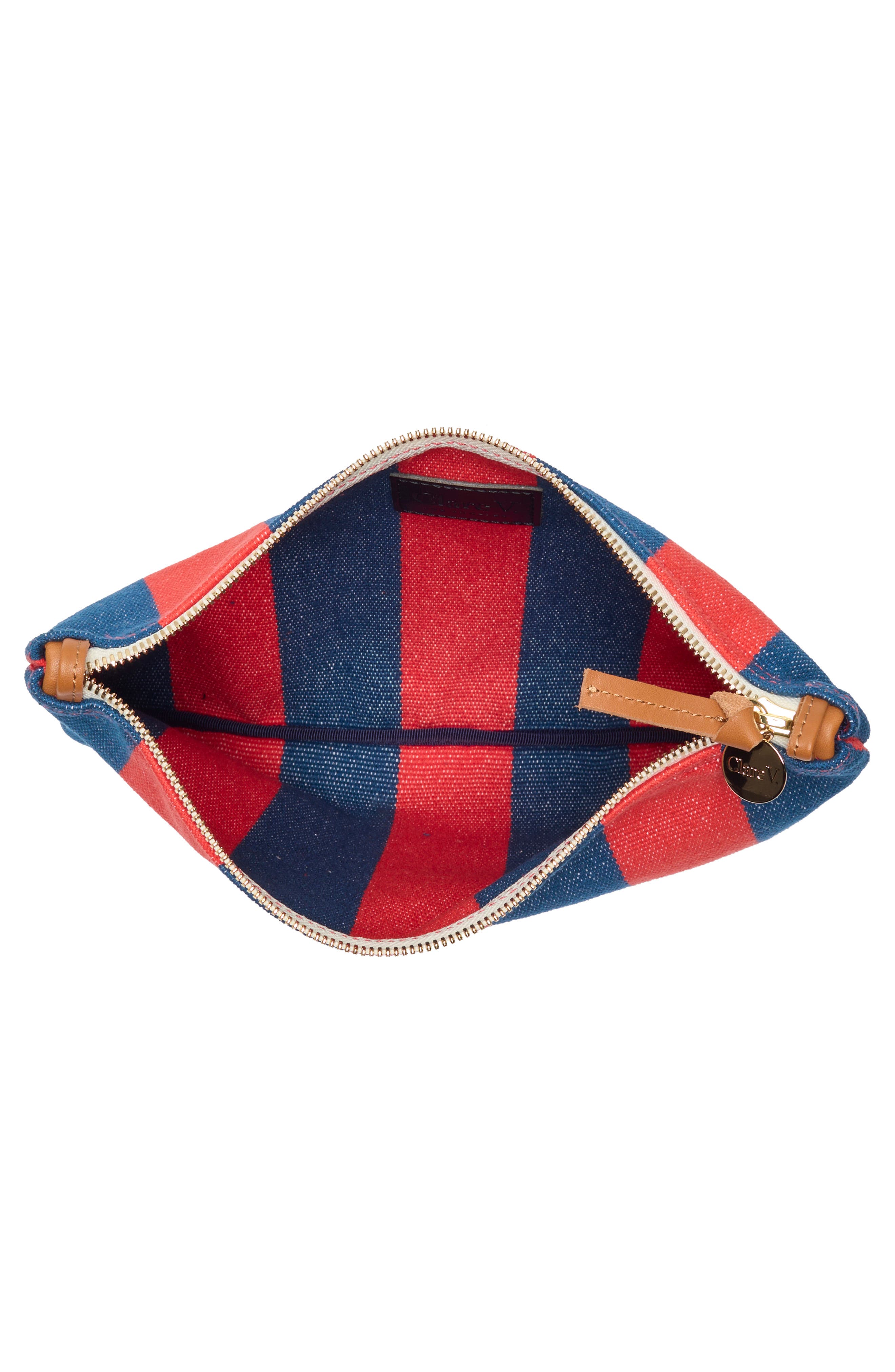 Clare V. Stripe Flat Clutch, Alternate, color, Poppy/ French Blue