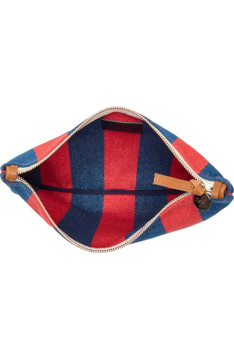 Clare V. Stripe Flat Clutch, Alternate, color, Poppy/ French Blue