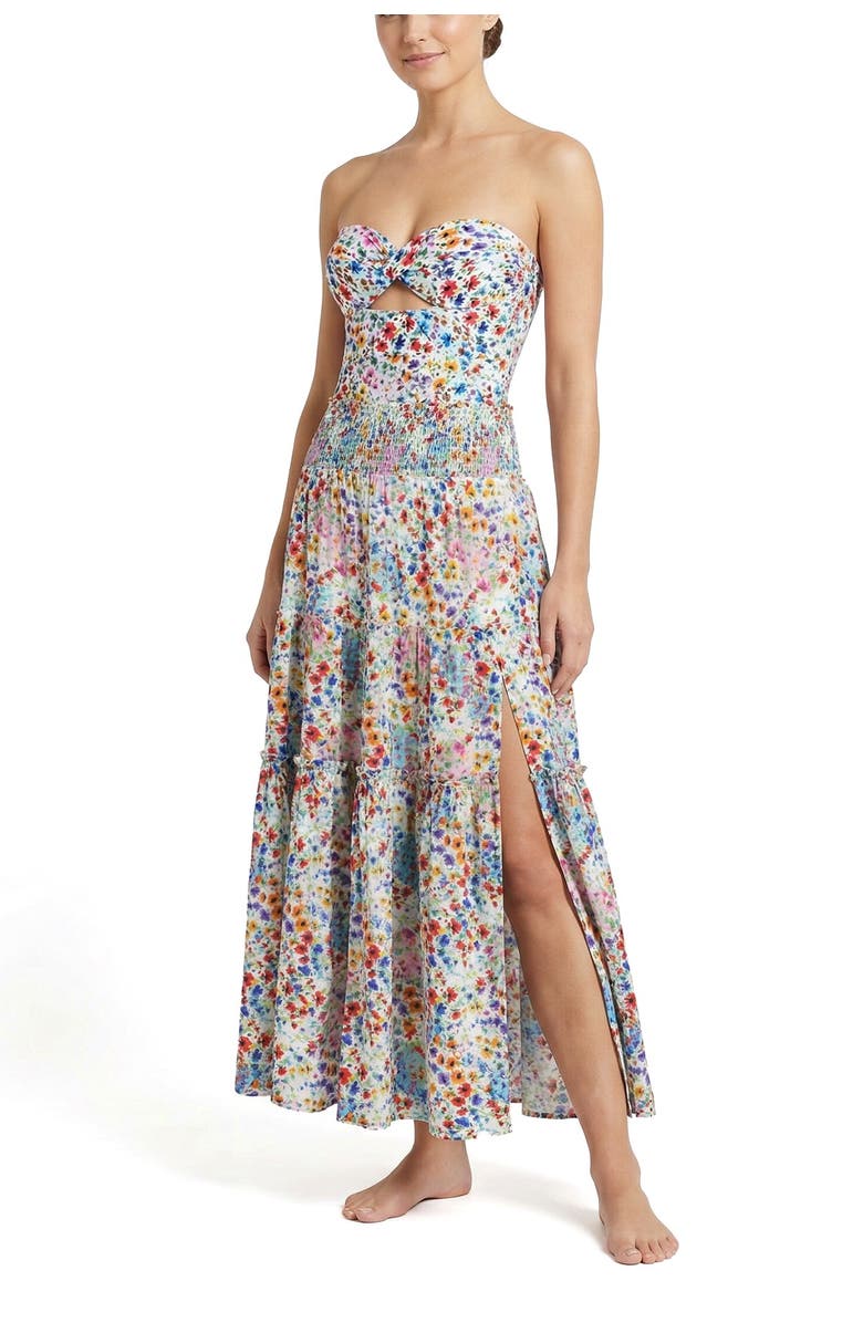 Change of Scenery Charlie Printed Smock Waist Slit Skirt, Alternate, color, Wildflower Patch