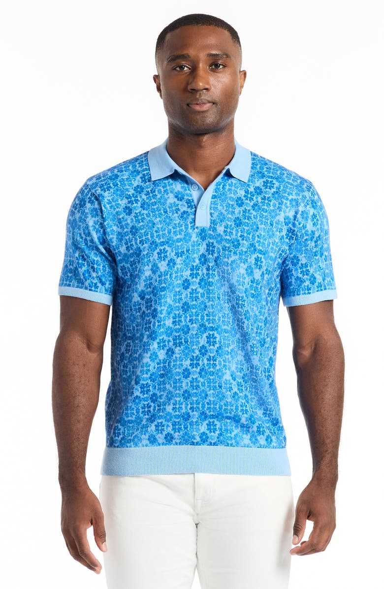 Robert Graham Johnny Collar Cotton Knit Polo, Alternate, color, Light Blue