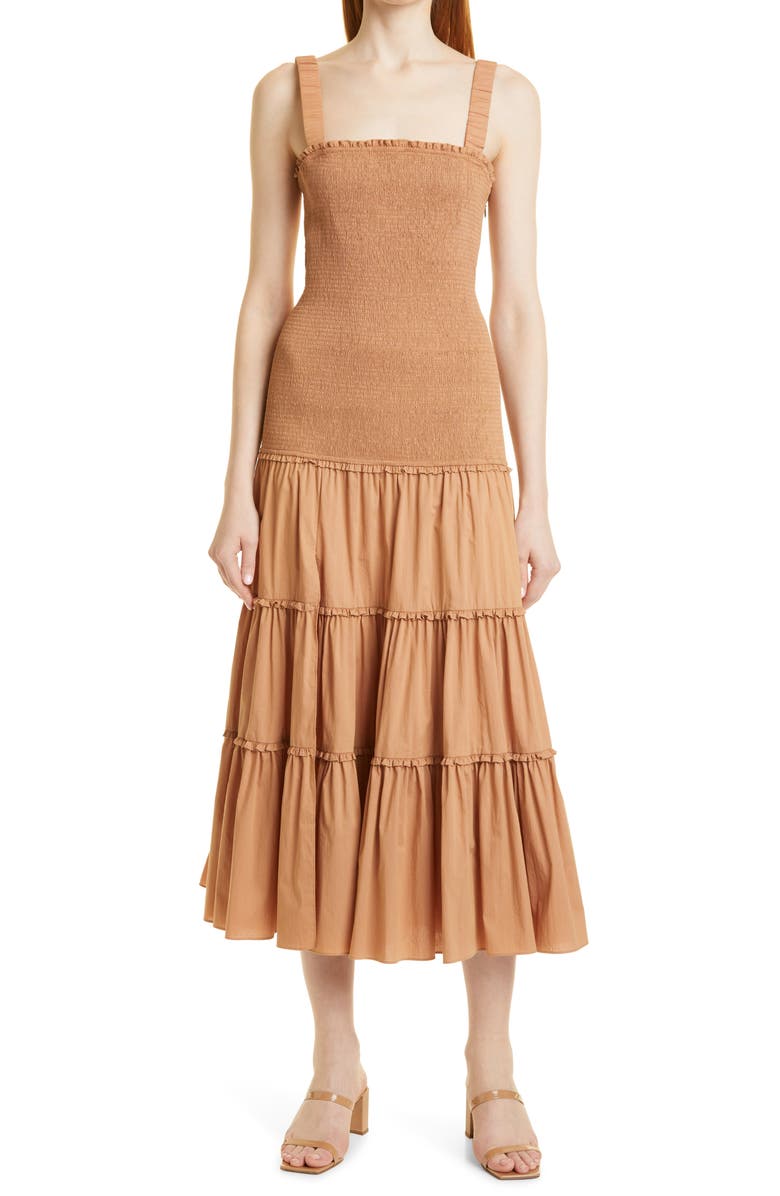 Cinq à Sept Rina Smocked Tiered Midi Dress, Alternate, color,