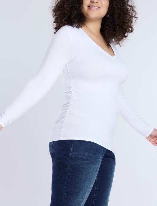 Motherhood Maternity V-neck Side-ruched Maternity Long Sleeve Tee In White
