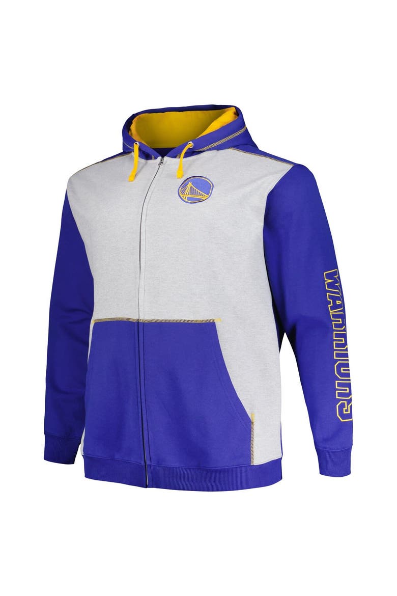 Men's Fanatics Branded Royal/Heather Gray Golden State Warriors Big & Tall Contrast Pieced Stitched Full-Zip Hoodie, Alternate, color, Royal