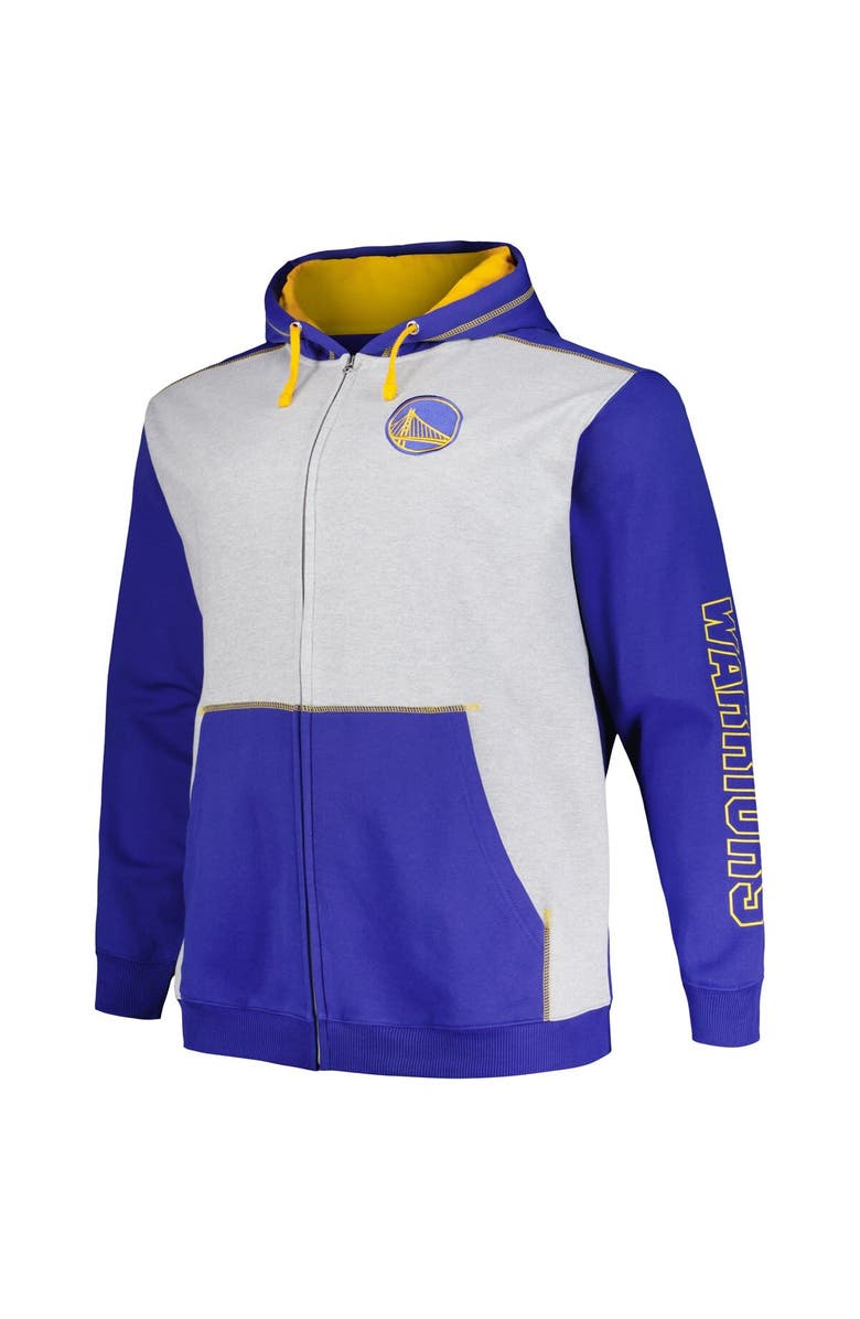 FANATICS Men's Fanatics Branded Royal/Heather Gray Golden State Warriors Big & Tall Contrast Pieced Stitched Full-Zip Hoodie, Alternate, color, Royal