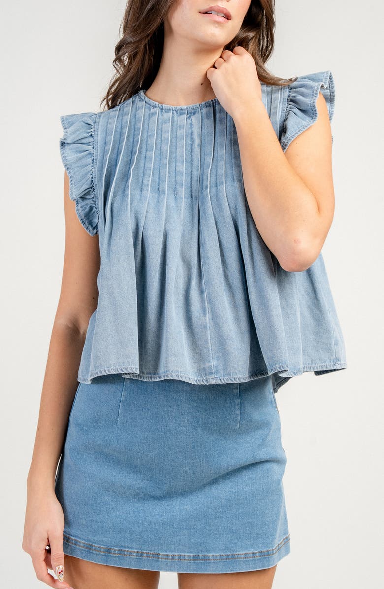 Beivy Ruffle Sleeve Washed Denim Top, Alternate, color, Light Blue