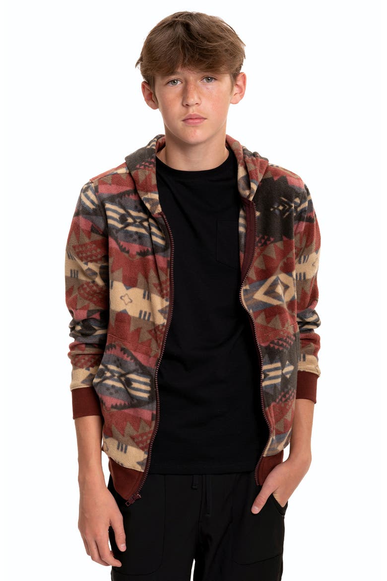 Kids' Print Zip-Up Hooded Fleece Jacket, Alternate, color, ROYAL BURGUNDY