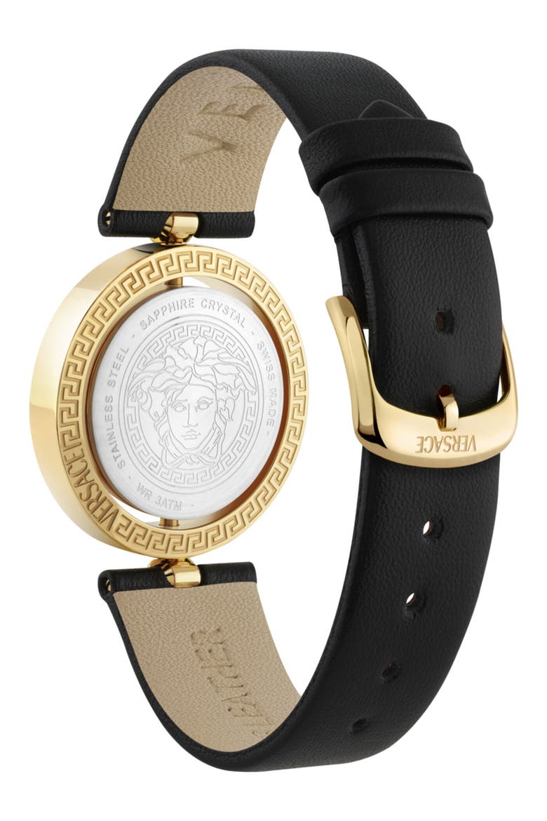 Eon Jewel Leather Strap Watch, 33.6mm, Alternate, color, GOLD1