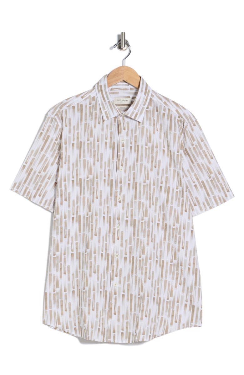 Bugatchi Short Sleeve Cotton Button-Up Shirt, Main, color, Camel