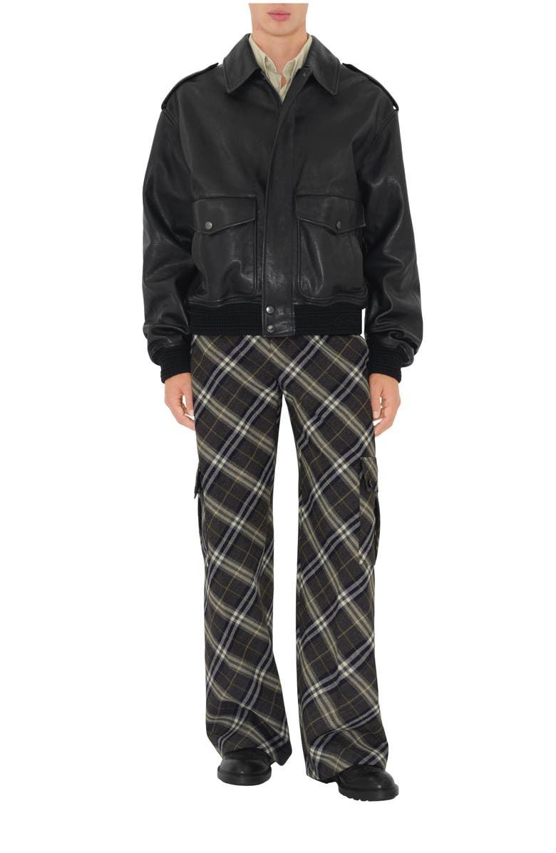 Burberry Leather Bomber Jacket, Main, color, Black