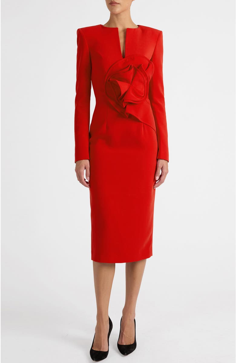 Santorelli Maya Long Sleeve Midi Dress in Stretch Crepe, Alternate, color, Scarlet