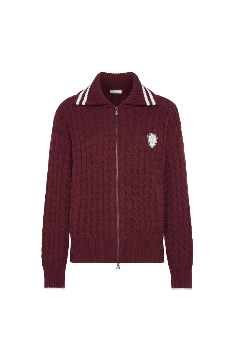 Brunello Cucinelli Cashmere cardigan with logo, Main, color, Amaranth