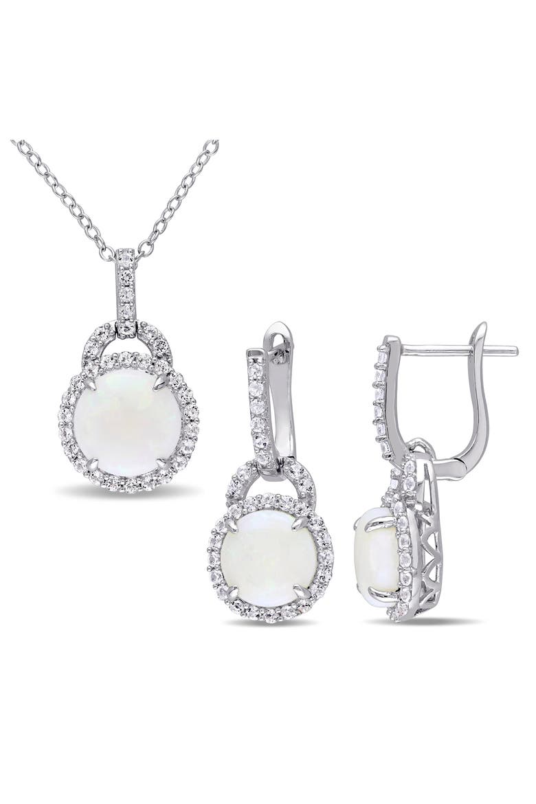 Opal & White Topaz Pendant Necklace & Drop Earrings Set, Main, color, WHITE