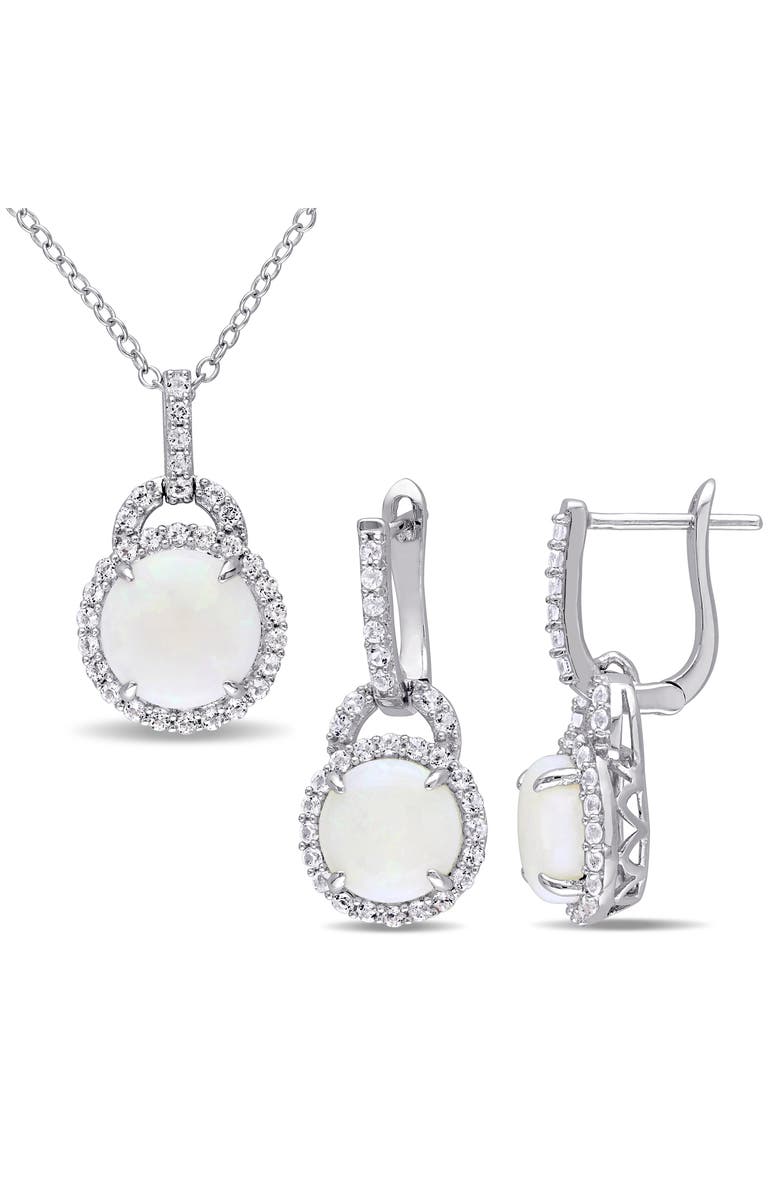 DELMAR Opal & White Topaz Pendant Necklace & Drop Earrings Set, Main, color, White