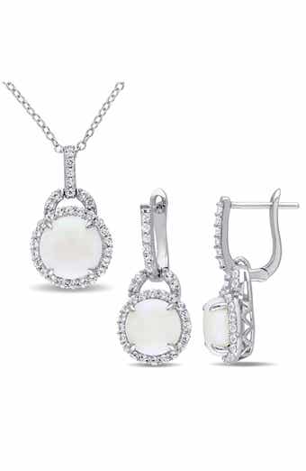 Opal & White Topaz Pendant Necklace & Drop Earrings Set