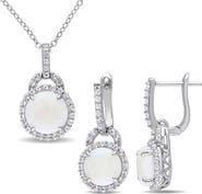DELMAR Opal & White Topaz Pendant Necklace & Drop Earrings Set