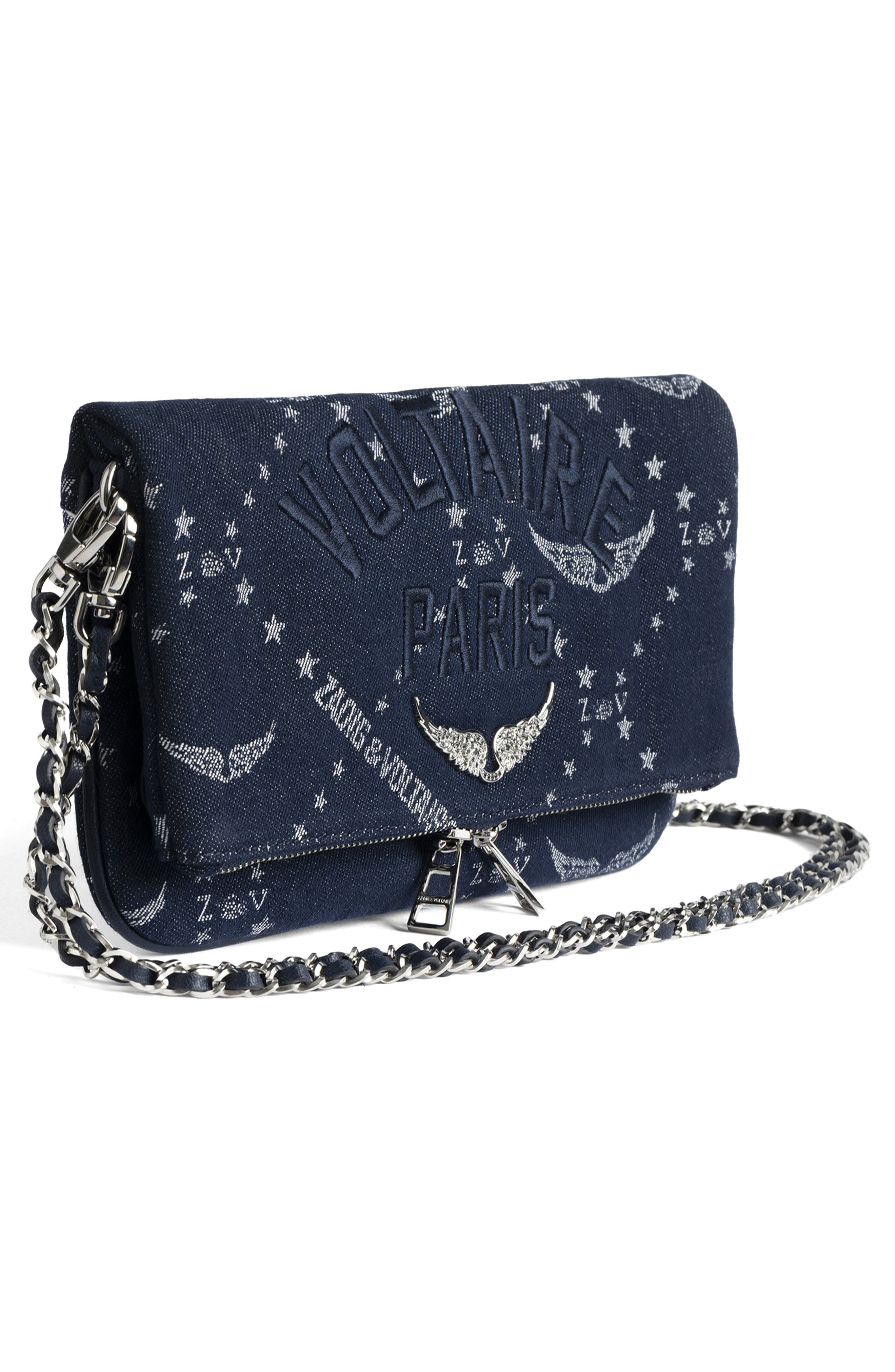 Zadig & Voltaire Rock Denim Monogram Crossbody Bag, Alternate, color, Silent
