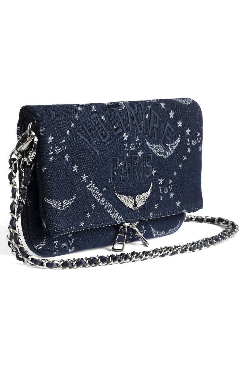 Zadig & Voltaire Rock Denim Monogram Crossbody Bag, Alternate, color, Silent