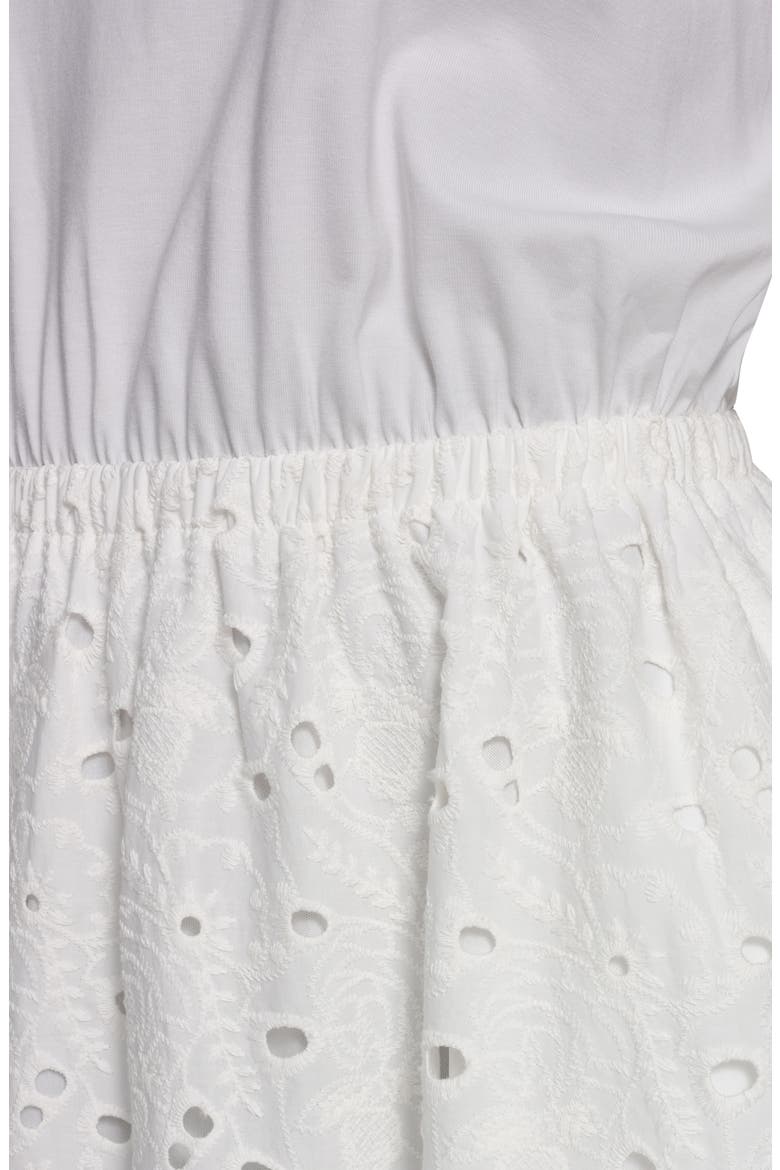 Mixed Media Eyelet Lace Midi Dress, Alternate, color, SOFT WHITE