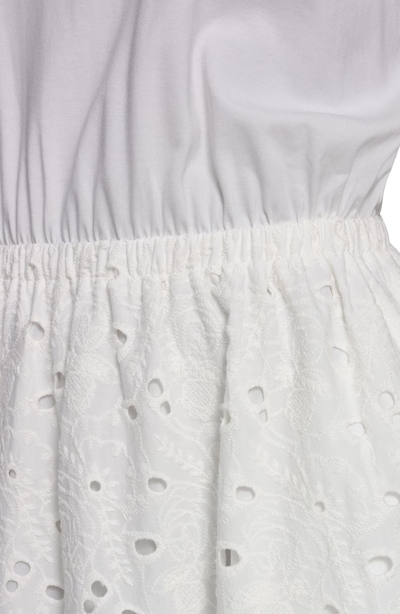 KARL LAGERFELD PARIS Mixed Media Eyelet Lace Midi Dress, Alternate, color, 