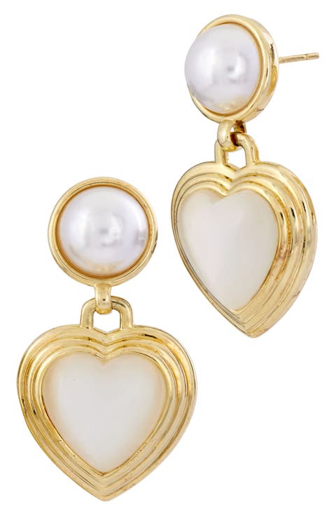 Faux Pearl & Mother-of-Pearl Heart Drop Earrings