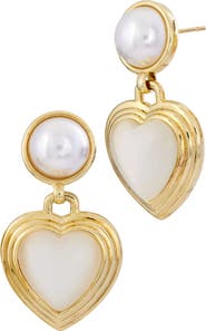 SAVVY CIE JEWELS Faux Pearl & Mother-of-Pearl Heart Drop Earrings