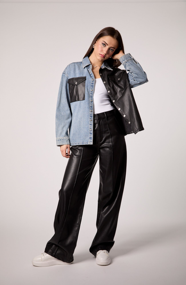 BLUE REVIVAL UNreal Leather & Denim Shacket, Alternate, color, Nashville / Black