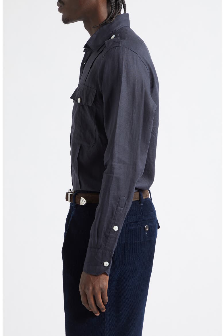 Pintuck Epaulet Linen Button-Up Shirt, Alternate, color, DARK NAVY