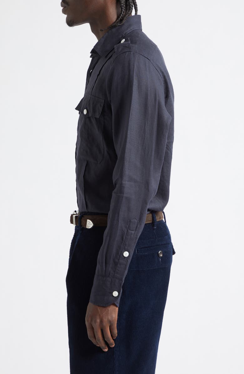 Drake's Pintuck Epaulet Linen Button-Up Shirt, Alternate, color, Dark Navy
