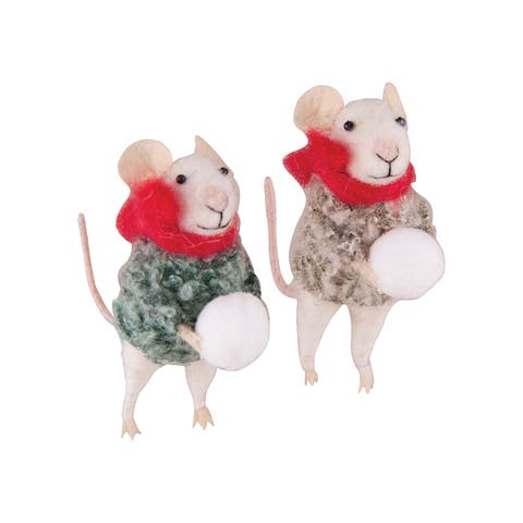 "Snowball Mouse Ornament Set of 2"
