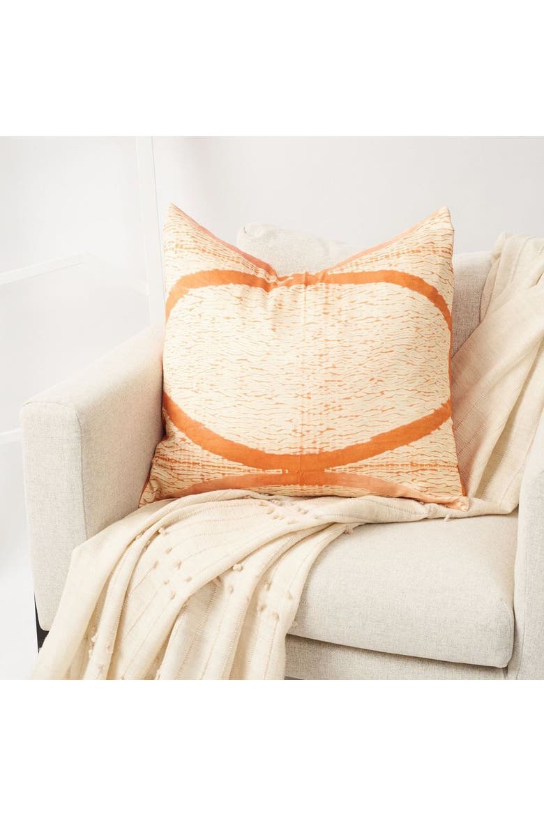 Arc Coral Hand Crafted Shibori Print Mulberry Silk Pillow, Alternate, color, Coral