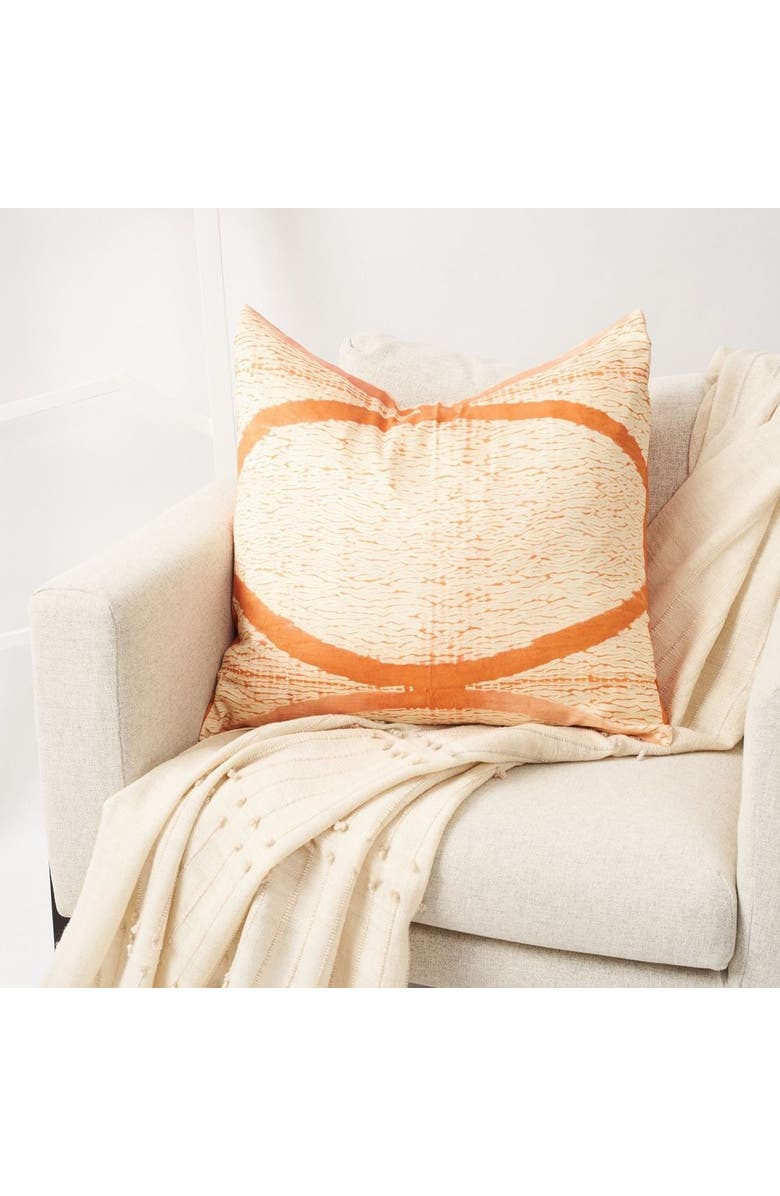Studio Variously Arc Coral Hand Crafted Shibori Print Mulberry Silk Pillow, Alternate, color, Coral
