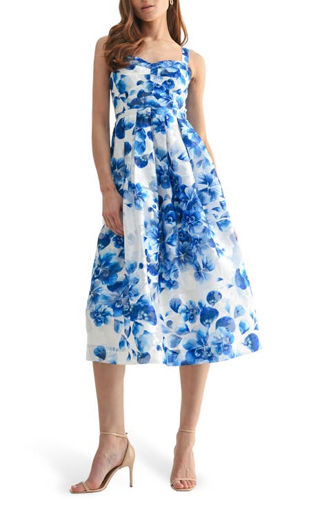 Floral Bustier Fit & Flare Midi Dress