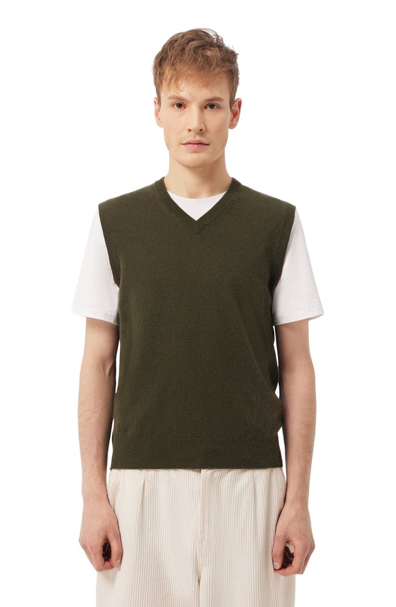 GOBI Mongolian Cashmere Essential V-Neck Cashmere Vest, Main, color, Capulet Olive
